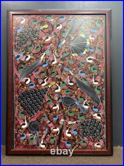 Huge Steven Lewis Tingatinga Bird Painting Signed Tanzanian African Art 44x31