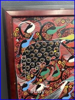 Huge Steven Lewis Tingatinga Bird Painting Signed Tanzanian African Art 44x31