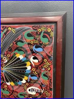 Huge Steven Lewis Tingatinga Bird Painting Signed Tanzanian African Art 44x31