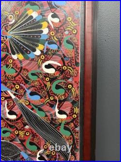 Huge Steven Lewis Tingatinga Bird Painting Signed Tanzanian African Art 44x31