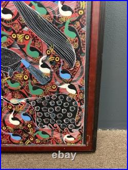 Huge Steven Lewis Tingatinga Bird Painting Signed Tanzanian African Art 44x31