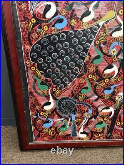 Huge Steven Lewis Tingatinga Bird Painting Signed Tanzanian African Art 44x31