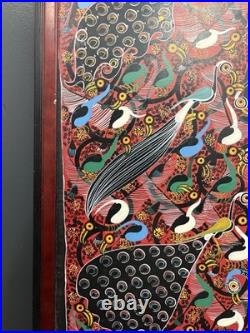 Huge Steven Lewis Tingatinga Bird Painting Signed Tanzanian African Art 44x31