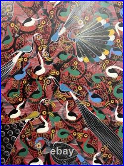 Huge Steven Lewis Tingatinga Bird Painting Signed Tanzanian African Art 44x31