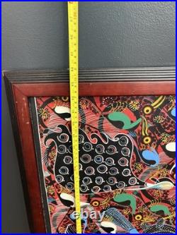 Huge Steven Lewis Tingatinga Bird Painting Signed Tanzanian African Art 44x31