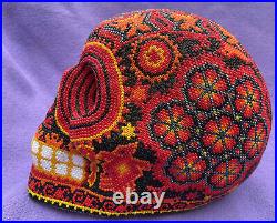 Huichol Tribe Mexican Folk Art Life-Sized Beaded Skull With Sacred Designs