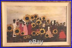 IMPORTANT American Folk Art Painting Sunflowers & Church by Mary F. Whitfield