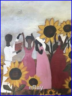 IMPORTANT American Folk Art Painting Sunflowers & Church by Mary F. Whitfield