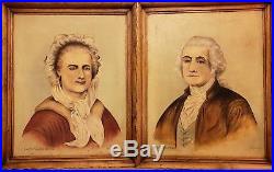 INCREDIBLE 19th c AMERICAN FOLK ART PORTRAITS OF GEORGE & MARTHA WASHINGTON