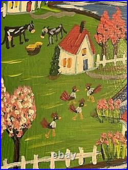 Ilona Fekete Original Folk Art Oil Painting on Wood Old Sweethearts 16 x 12