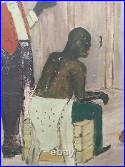 Incredible Antique African American Black Folk Art Slave Oil Painting WOW