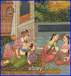 Indian Miniature Painting Of King & Queen in Love Scene Art On Paper 8x11 inches