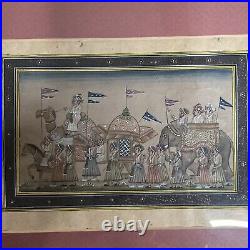 Indian Miniature Painting Rajasthani Royal Maharajah Procession Ethnic Folk Art