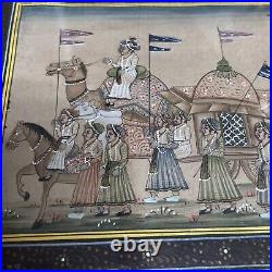 Indian Miniature Painting Rajasthani Royal Maharajah Procession Ethnic Folk Art