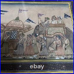 Indian Miniature Painting Rajasthani Royal Maharajah Procession Ethnic Folk Art