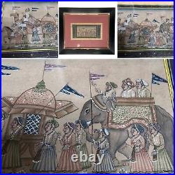 Indian Miniature Painting Rajasthani Royal Maharajah Procession Ethnic Folk Art