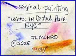 JL. Munro orig. Winter in Central Park, NYC Folk Art painting ACEO