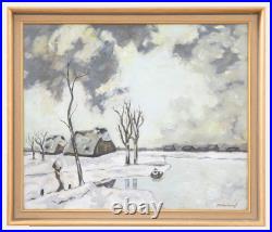 JP. Veahanef Framed 20th Century Oil, Winter Landscape with Cottages