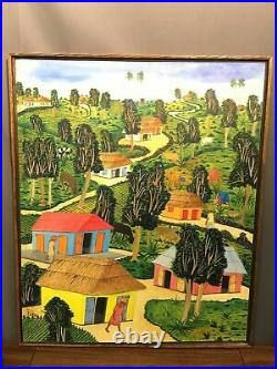 J Felder Dubique Haitian Folk Art Vintage Painting Countryside