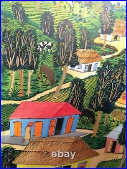 J Felder Dubique Haitian Folk Art Vintage Painting Countryside