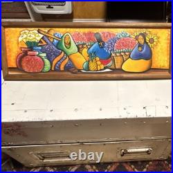 J. Ortiz Original Signed Folk Art Painting Framed Women Flowers Fruit