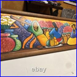 J. Ortiz Original Signed Folk Art Painting Framed Women Flowers Fruit