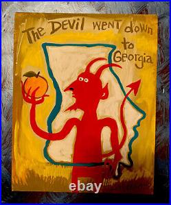 J. Underwood Acrylic on Board Original Folk Art (Devil Went To Georgia)