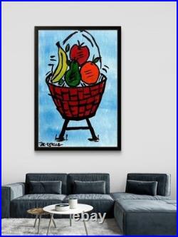 Jae Estelle Original 11x14 Folk Fruit Basket Still Life Painting Signed Canvas