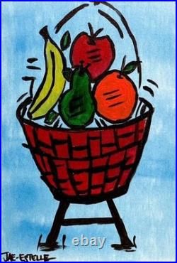 Jae Estelle Original 11x14 Folk Fruit Basket Still Life Painting Signed Canvas