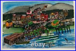 James L. Miller Jim Washington Original Painting Train Ship Town Folk Art VTG James L. Miller Jim Washington Original Painting Train Ship Town Folk Art VTG