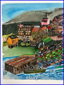 James L. Miller Jim Washington Original Painting Train Ship Town Folk Art VTG James L. Miller Jim Washington Original Painting Train Ship Town Folk Art VTG