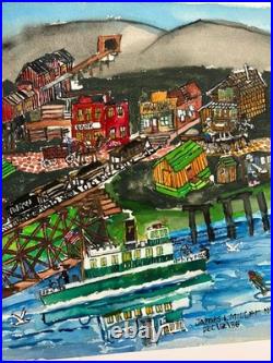 James L. Miller Jim Washington Original Painting Train Ship Town Folk Art VTG James L. Miller Jim Washington Original Painting Train Ship Town Folk Art VTG