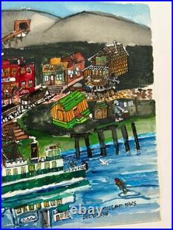 James L. Miller Jim Washington Original Painting Train Ship Town Folk Art VTG James L. Miller Jim Washington Original Painting Train Ship Town Folk Art VTG