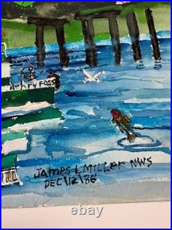 James L. Miller Jim Washington Original Painting Train Ship Town Folk Art VTG James L. Miller Jim Washington Original Painting Train Ship Town Folk Art VTG