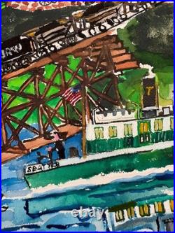 James L. Miller Jim Washington Original Painting Train Ship Town Folk Art VTG James L. Miller Jim Washington Original Painting Train Ship Town Folk Art VTG