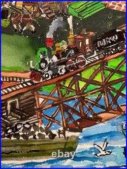 James L. Miller Jim Washington Original Painting Train Ship Town Folk Art VTG James L. Miller Jim Washington Original Painting Train Ship Town Folk Art VTG