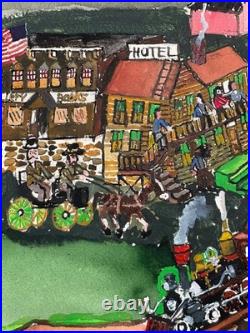 James L. Miller Jim Washington Original Painting Train Ship Town Folk Art VTG James L. Miller Jim Washington Original Painting Train Ship Town Folk Art VTG