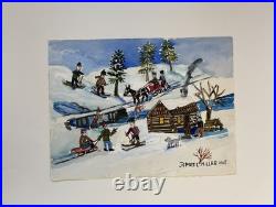 James Miller Jim Washington Landscape Painting Cabin Winter Scene Town Folk Art James Miller Jim Washington Landscape Painting Cabin Winter Scene Town Folk Art