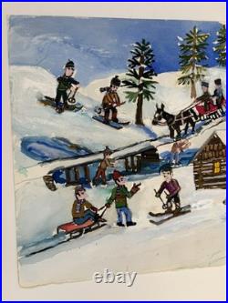 James Miller Jim Washington Landscape Painting Cabin Winter Scene Town Folk Art James Miller Jim Washington Landscape Painting Cabin Winter Scene Town Folk Art