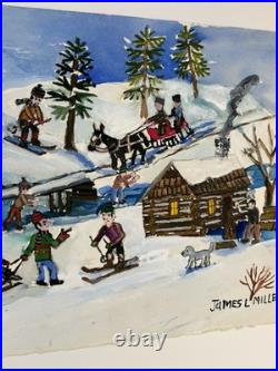 James Miller Jim Washington Landscape Painting Cabin Winter Scene Town Folk Art James Miller Jim Washington Landscape Painting Cabin Winter Scene Town Folk Art