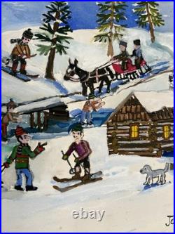James Miller Jim Washington Landscape Painting Cabin Winter Scene Town Folk Art James Miller Jim Washington Landscape Painting Cabin Winter Scene Town Folk Art