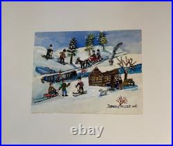 James Miller Jim Washington Landscape Painting Cabin Winter Scene Town Folk Art James Miller Jim Washington Landscape Painting Cabin Winter Scene Town Folk Art