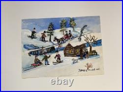 James Miller Jim Washington Landscape Painting Cabin Winter Scene Town Folk Art James Miller Jim Washington Landscape Painting Cabin Winter Scene Town Folk Art