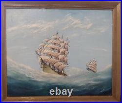 Jan Idema/Original Oil Painting/Signed/Schooners/Ocean/American Folk Art/Ships