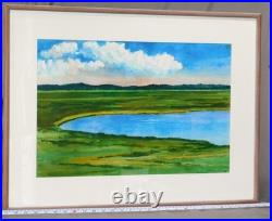 Jason Schoener Original Watercolor Coastal Marsh Maine Landscape Modernist Frame