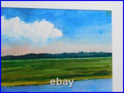 Jason Schoener Original Watercolor Coastal Marsh Maine Landscape Modernist Frame