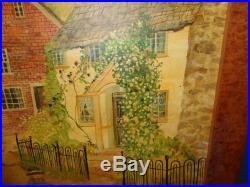 Jeanne Davies Original Folk Art Oil Painting on Canvas, Village, Listed Artist