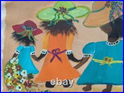 Jeanne Elie Joseph Rigaud Original Haitian Folk Art Painting Canvas Family 26x17