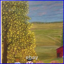 Jerry Olson Original Folk Art Painting Red Barn Landscape Couple Signed 2023 Art