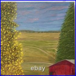 Jerry Olson Original Folk Art Painting Red Barn Landscape Couple Signed 2023 Art